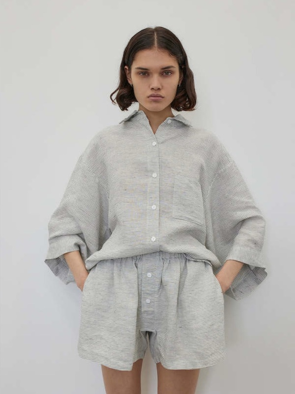 Deiji Studios 03 Striped Linen Short Set